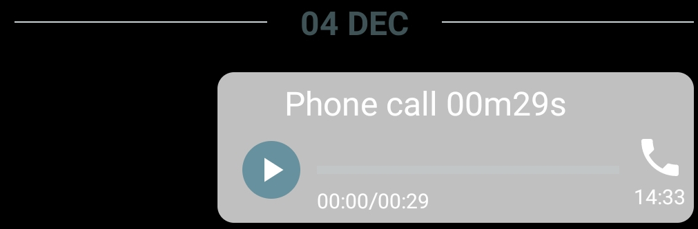 View of an audio file that contains a message left to the user's voicemail.