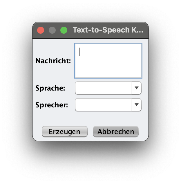 Popup für die Erzeugung von Text in Sprache